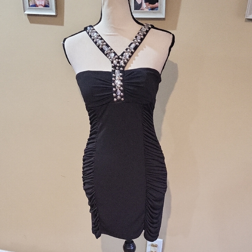 Byer California Black Ruched Bustier Mini Dress